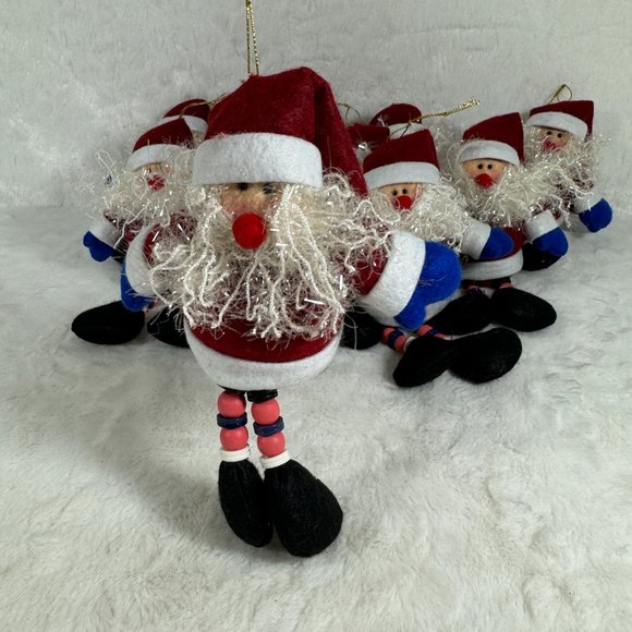 Set of 9 stuffed Santa Claus Christmas ornaments & string of Hats - Picture 5 of 9
